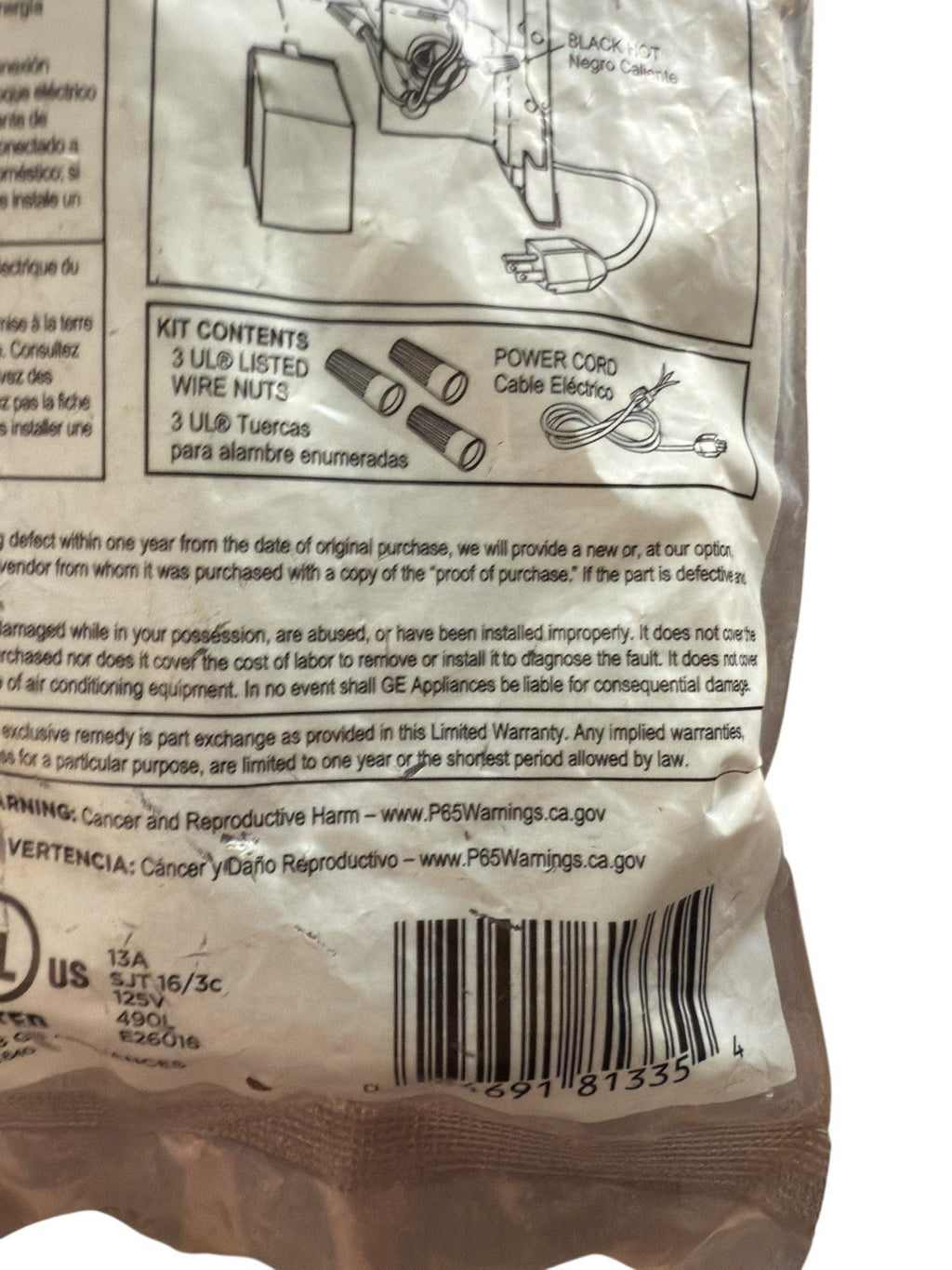 Dishwasher Power Cord 7 Ft x 9" WX09X70911 GE Universal New