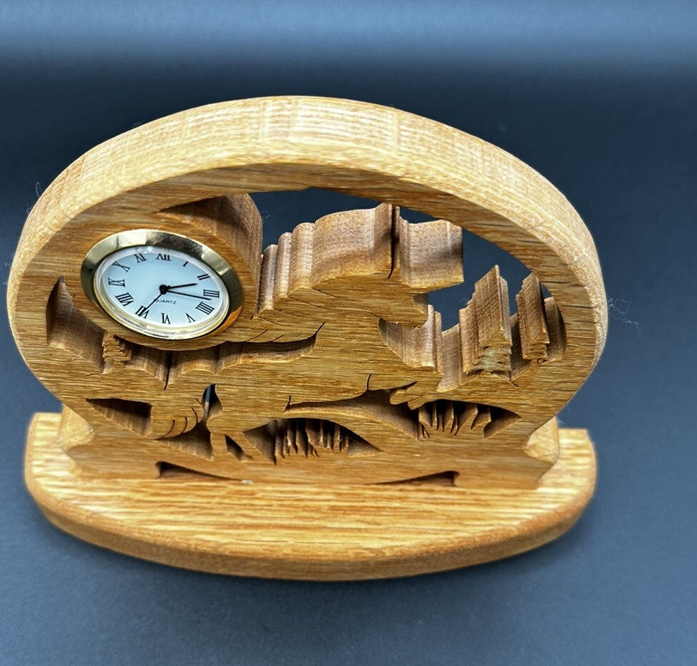 Clock Handcrafted Wood Cutout Unicorn Desk Mantel Untested