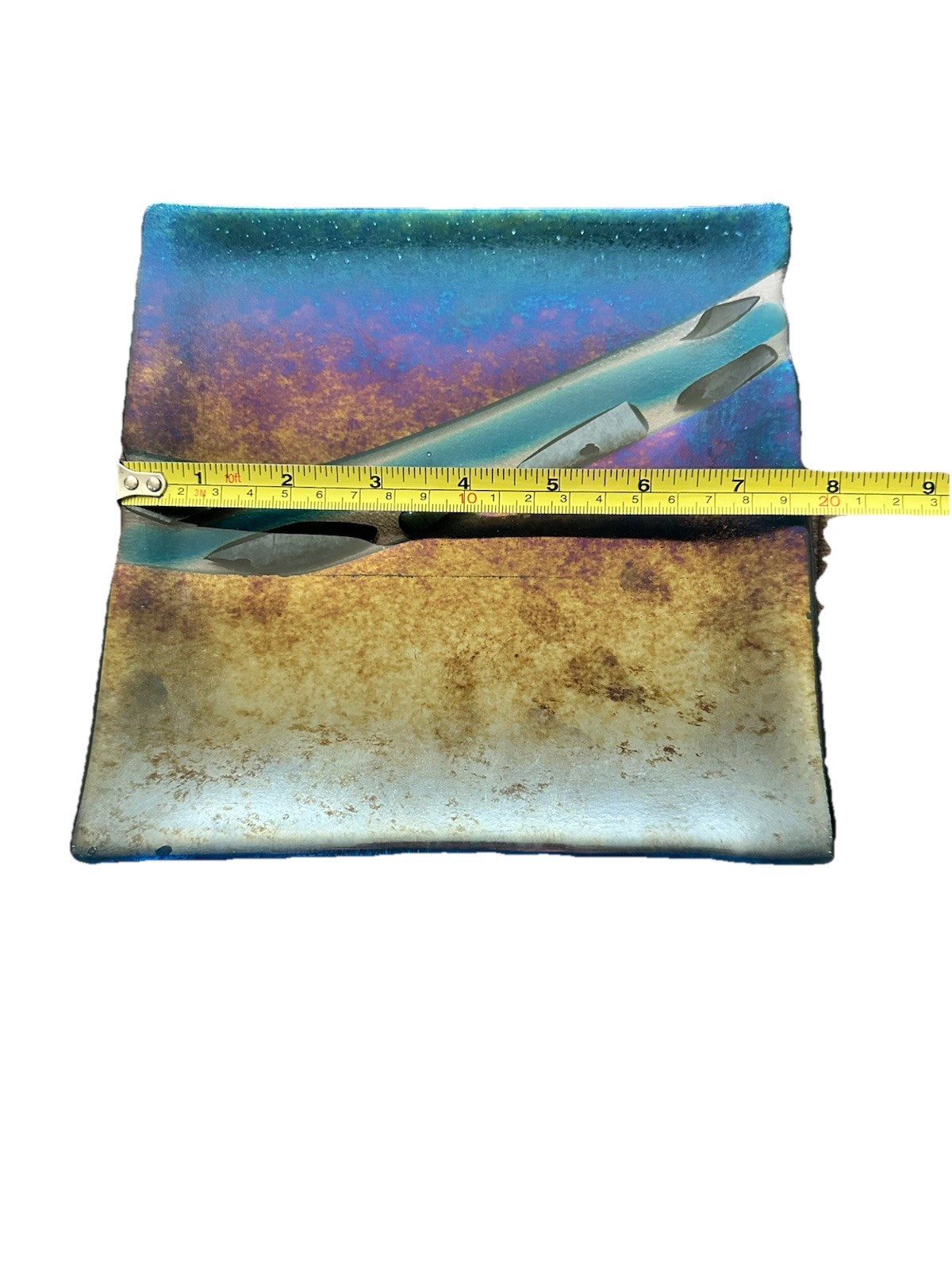 Art Glass Square 7.75” Dish Melinda Signed 08 Iridescent Dichroic Fused Studio