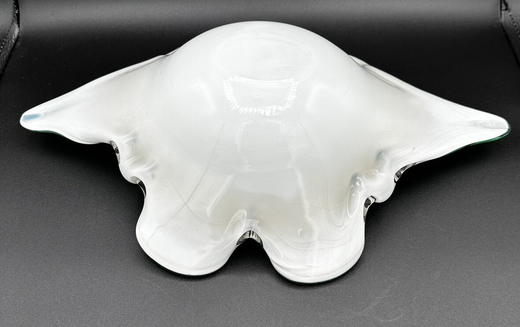 Bowl Mid-Century Green White Murano Art Glass Centerpiece Fruit Bowl Vintage