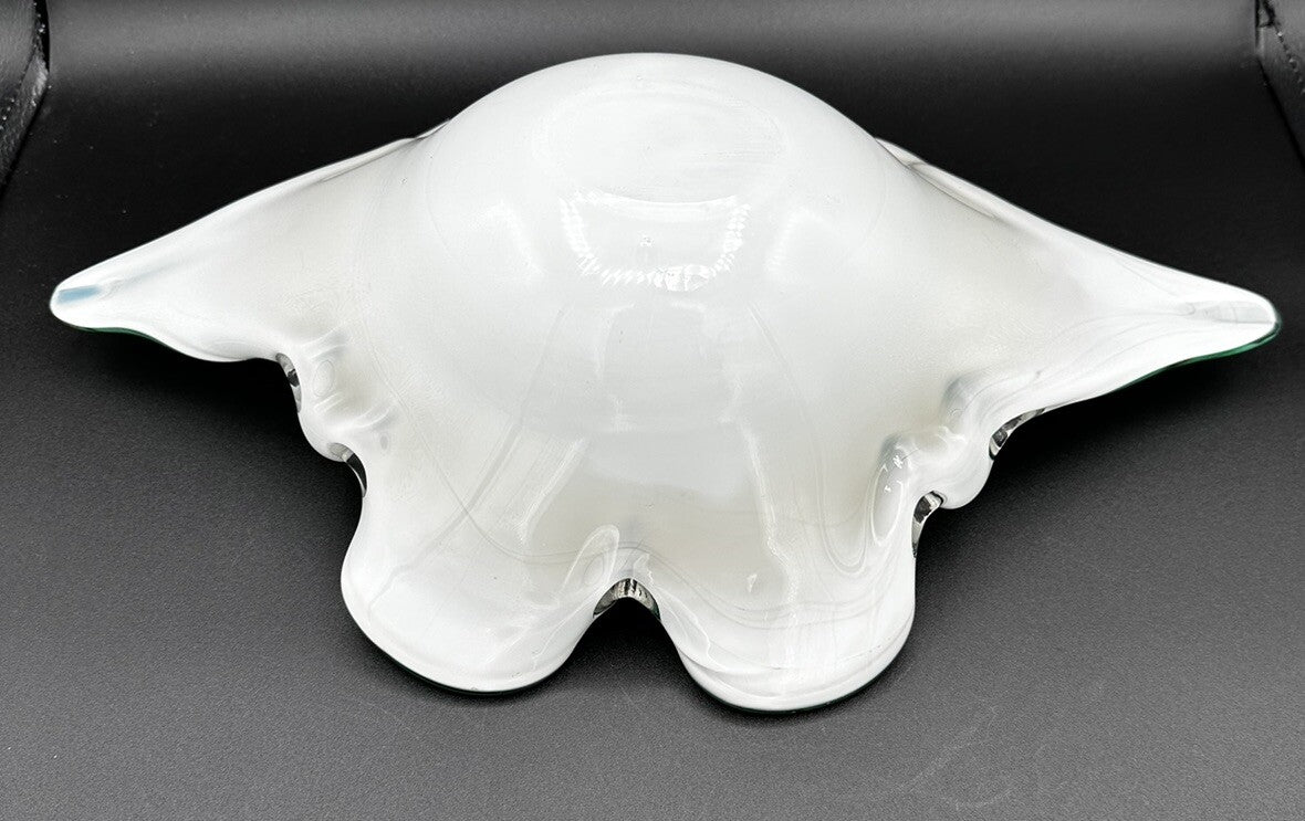 Bowl Mid-Century Green White Murano Art Glass Centerpiece Fruit Bowl Vintage