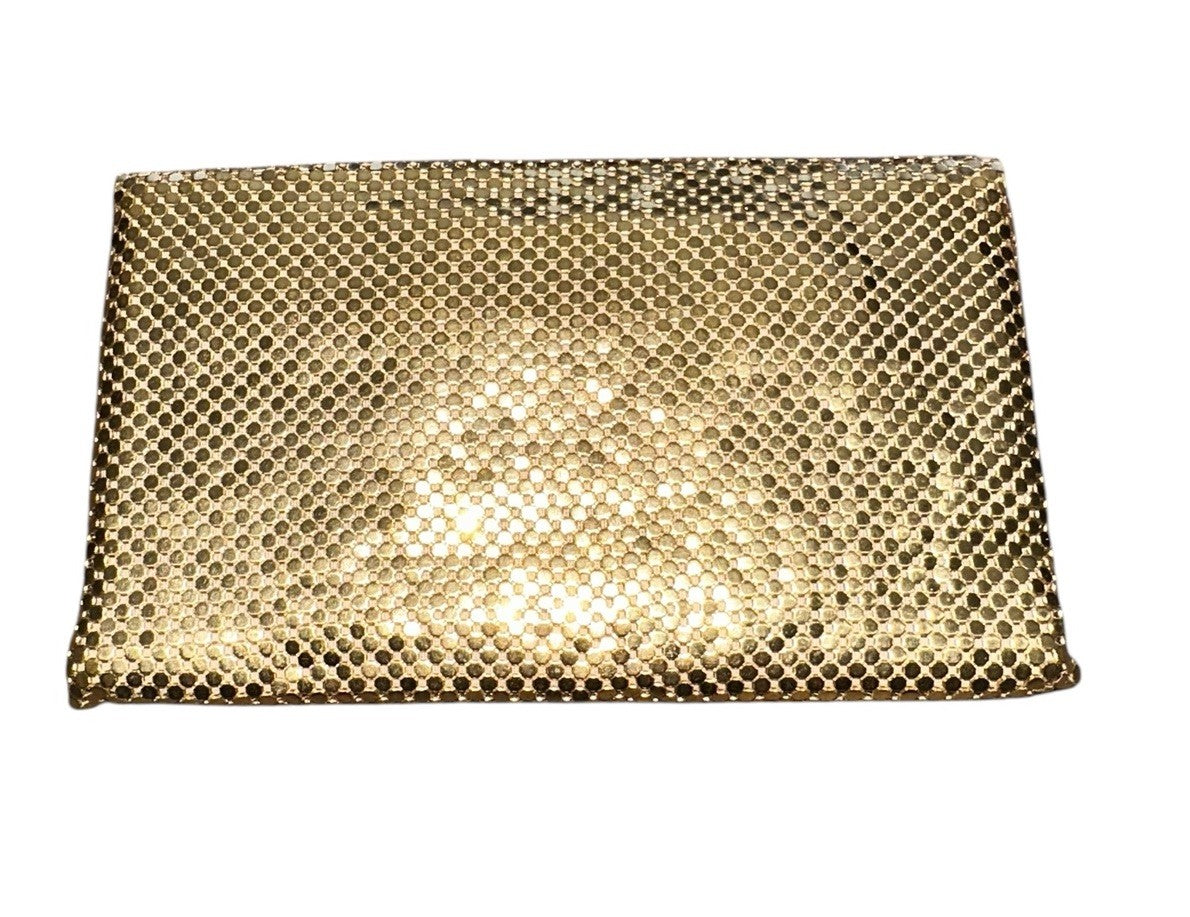 Clutch With Crystal Closure Whitting and Davis Gold Mesh Evening Vintage