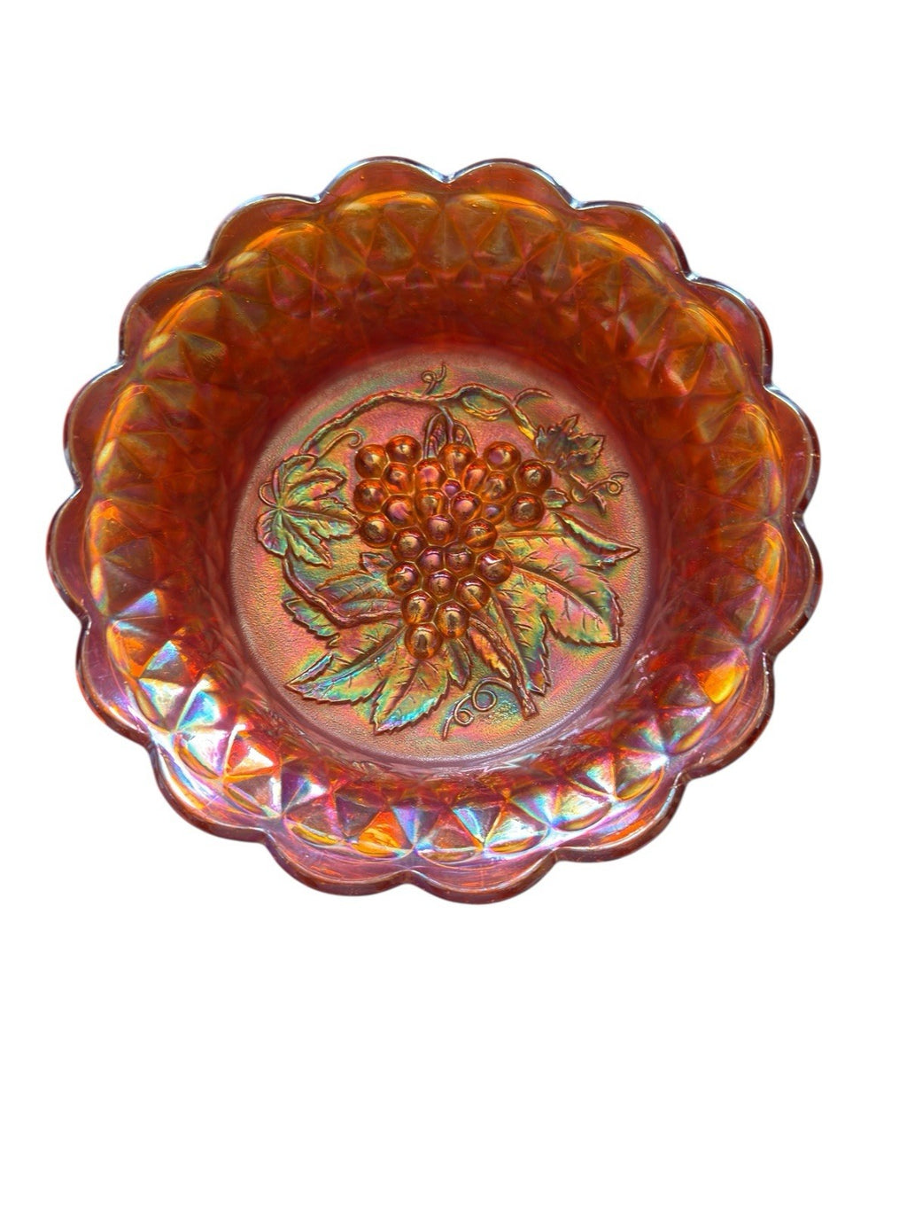 Carnival Glass Bowl Imperial Heavy Grape Marigold 8.75” Vintage