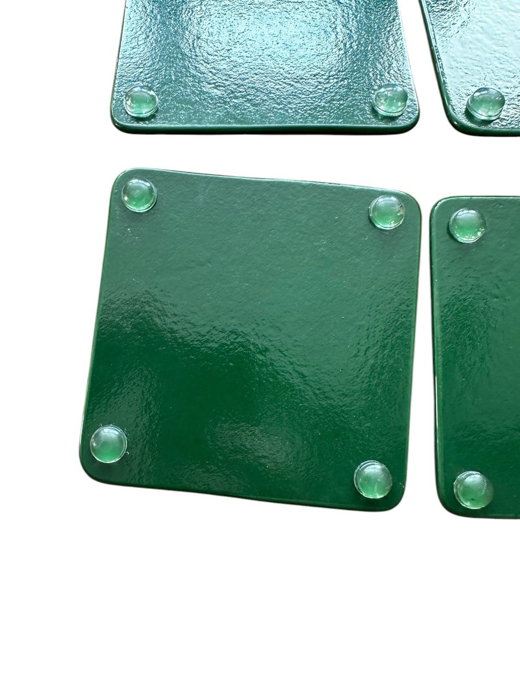 Art Glass Coasters Set Of 4 Green & Yellow Fused Dichoric 4”x4”