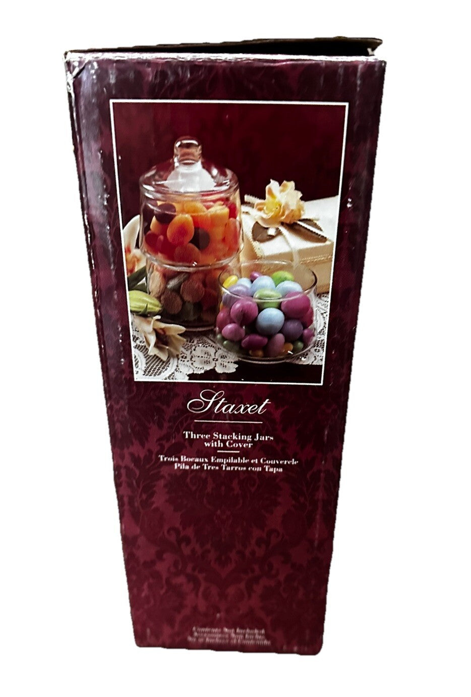 Candy Jars with Cover Storage Container Indiana Glass Staxet 3 Stacking 9.5” Vtg