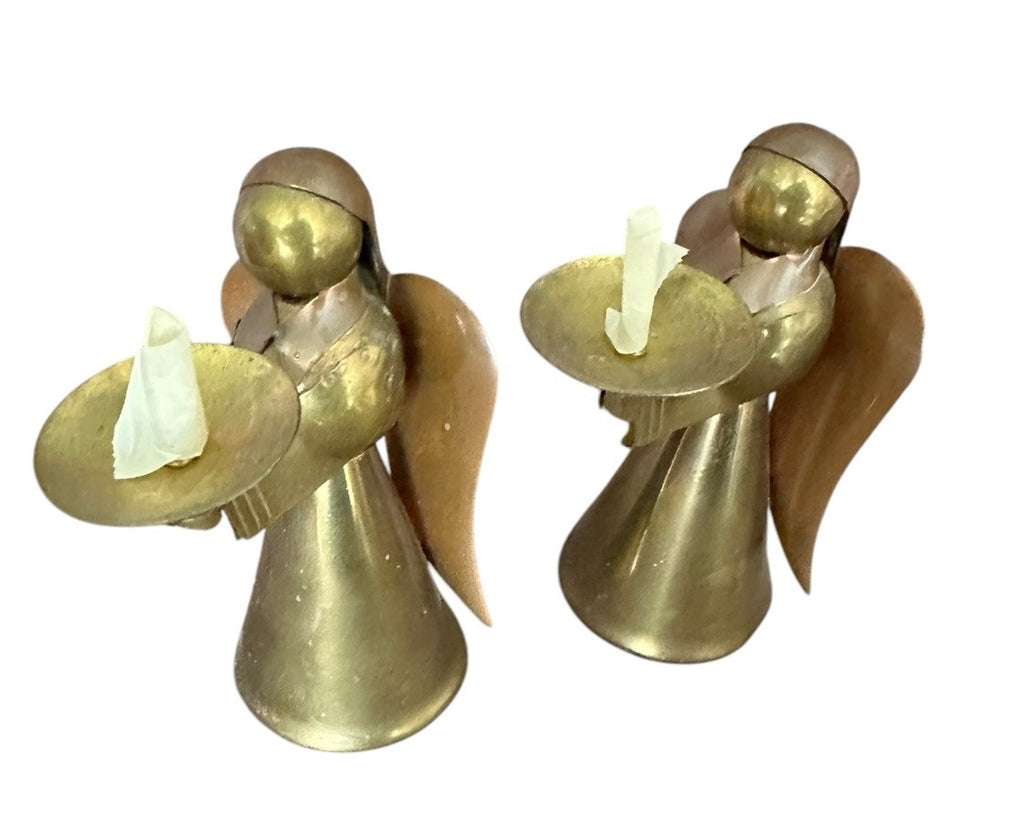 Candle Holder 4.5” Hong Kong Metal Copper Brass Angel Vintage