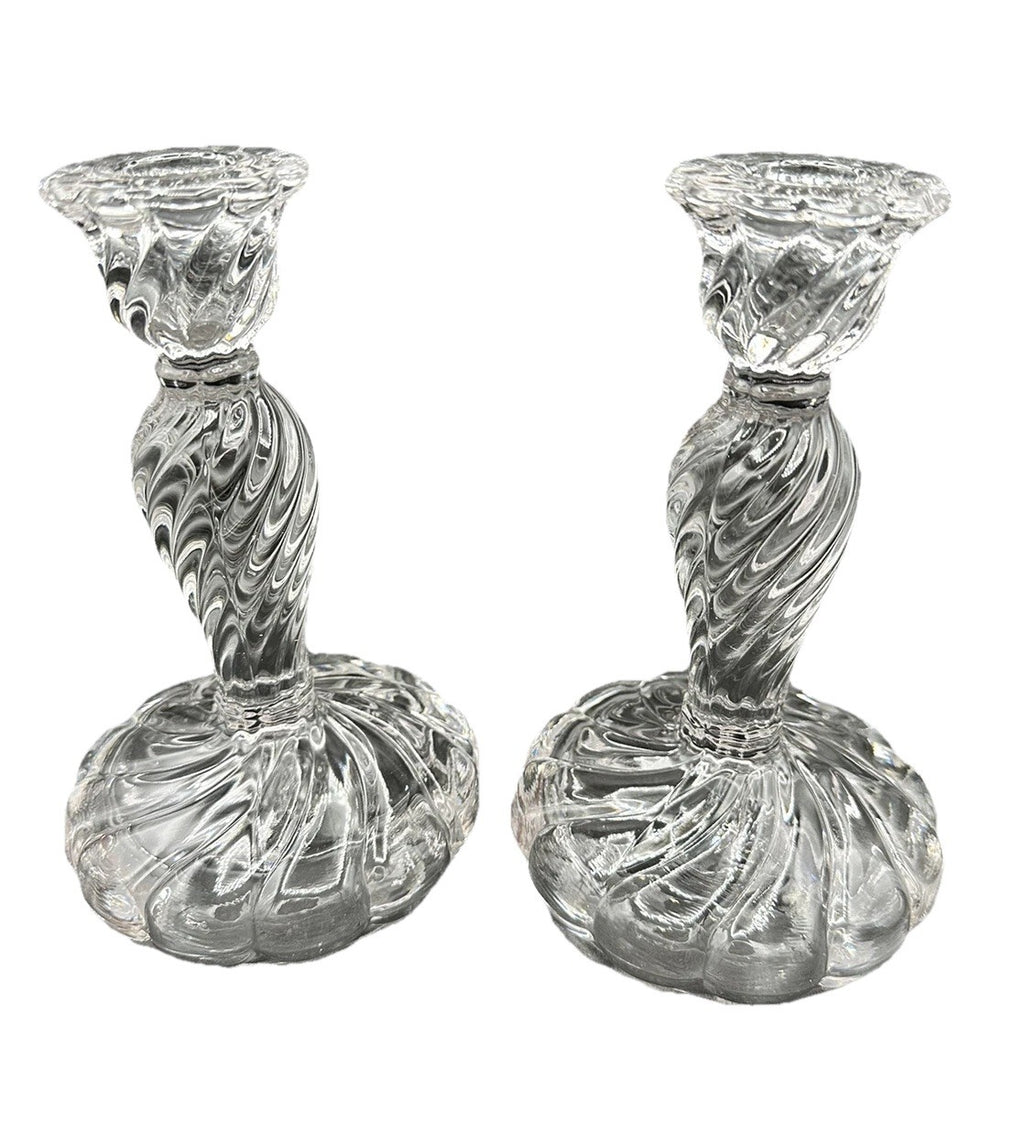 Candlesticks 7” Wedding Decor EUC(2) Fostiora Colony Heavy Swirl Crystal