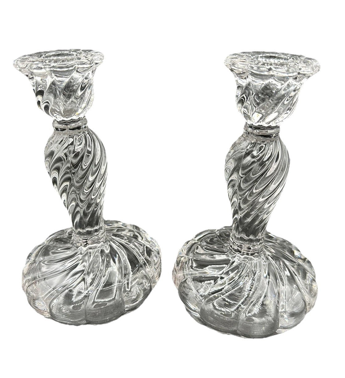 Candlesticks 7” Wedding Decor EUC(2) Fostiora Colony Heavy Swirl Crystal