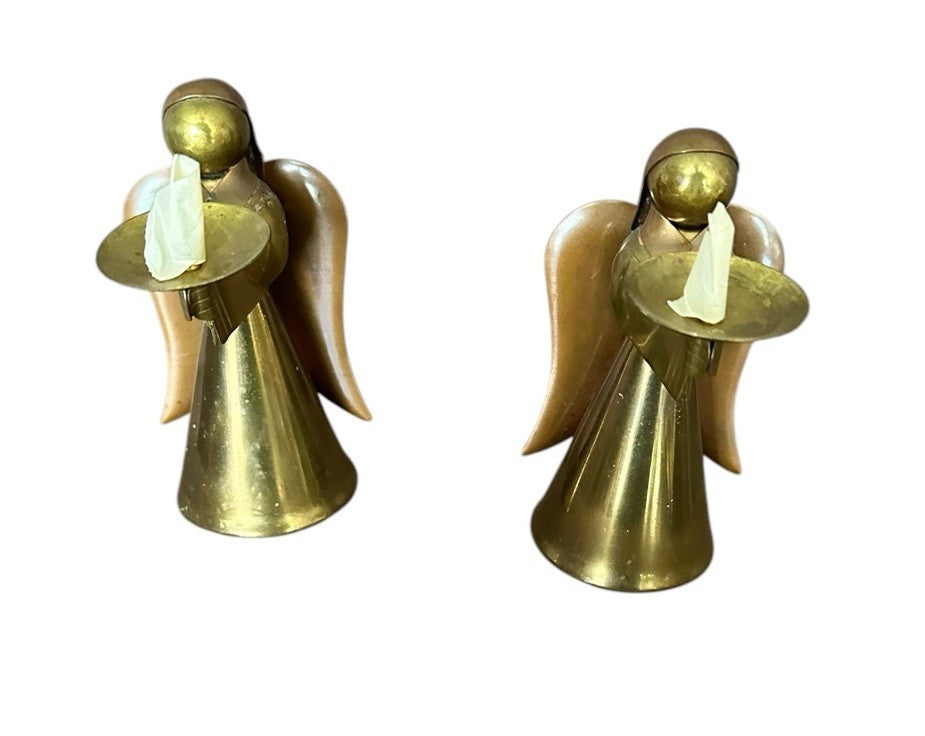 Candle Holder 4.5” Hong Kong Metal Copper Brass Angel Vintage