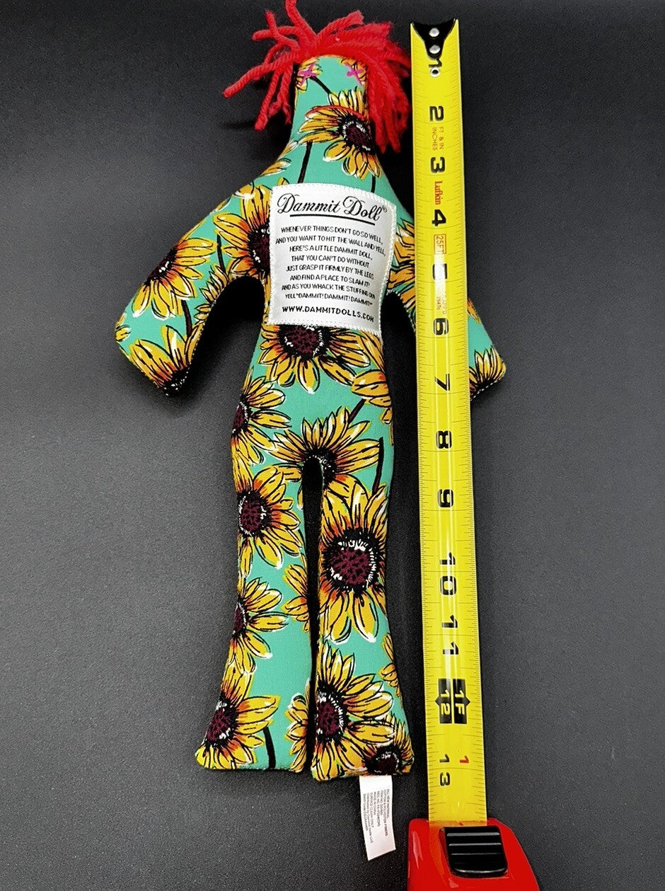 Dammit Doll Stuffed Plush Doll Toy  Sunflowers Red Hair 12" Preowned