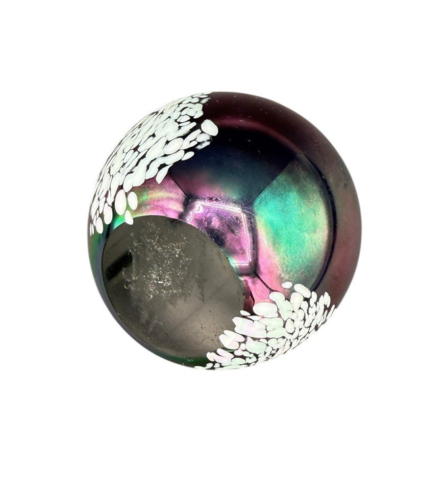 Art Glass Paperweight Apple Figure Design Purple Blue Swirl Iridescent