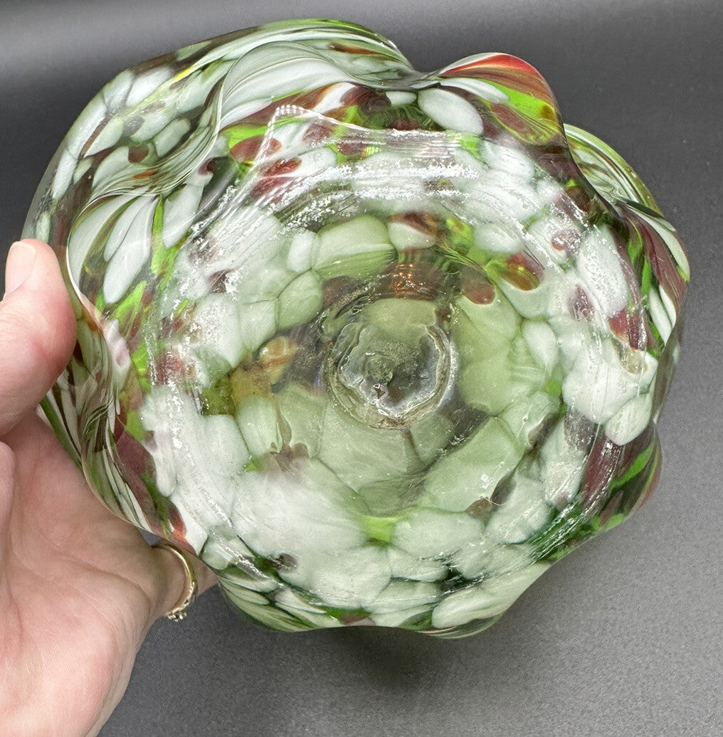 Art Glass Basket Green End Of Day Preowned Vintage