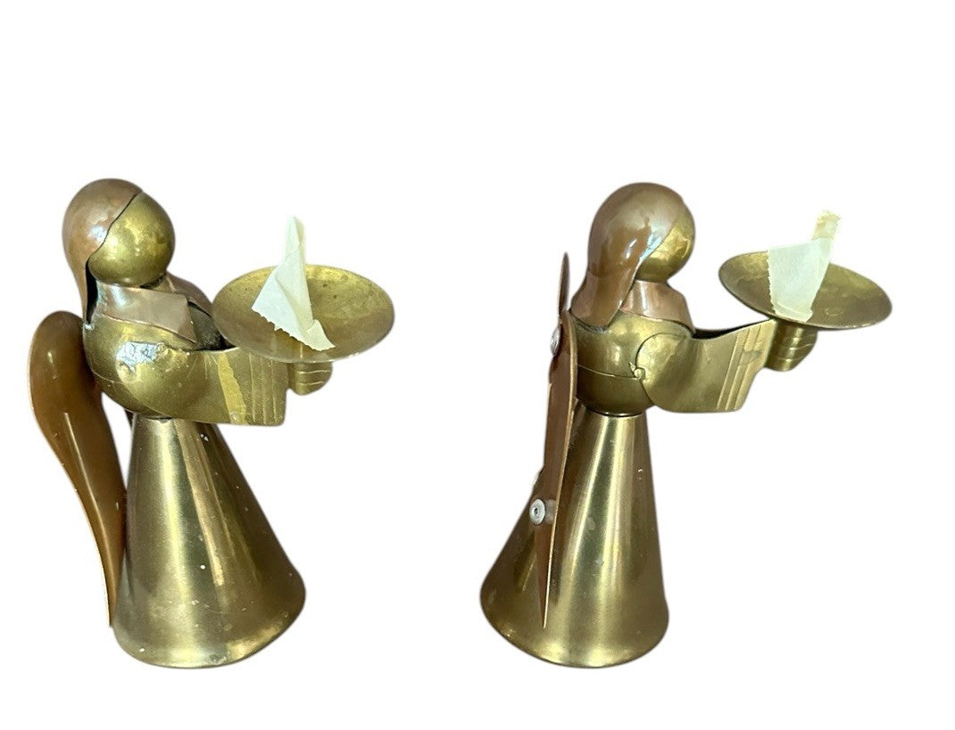 Candle Holder 4.5” Hong Kong Metal Copper Brass Angel Vintage