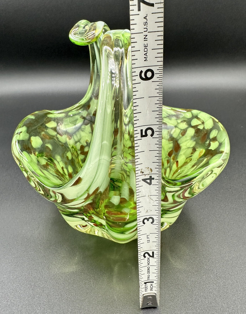 Art Glass Basket Green End Of Day Preowned Vintage