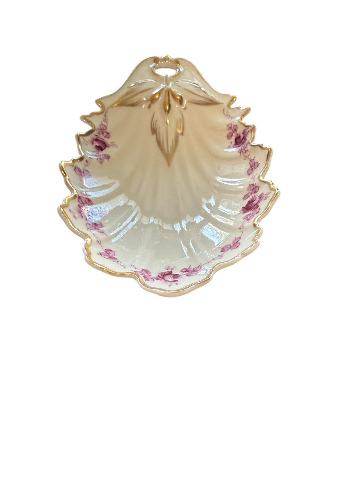 Candy Dish Trinket Shell Gold Trim Purple Kaolena California Porcelain Vintage