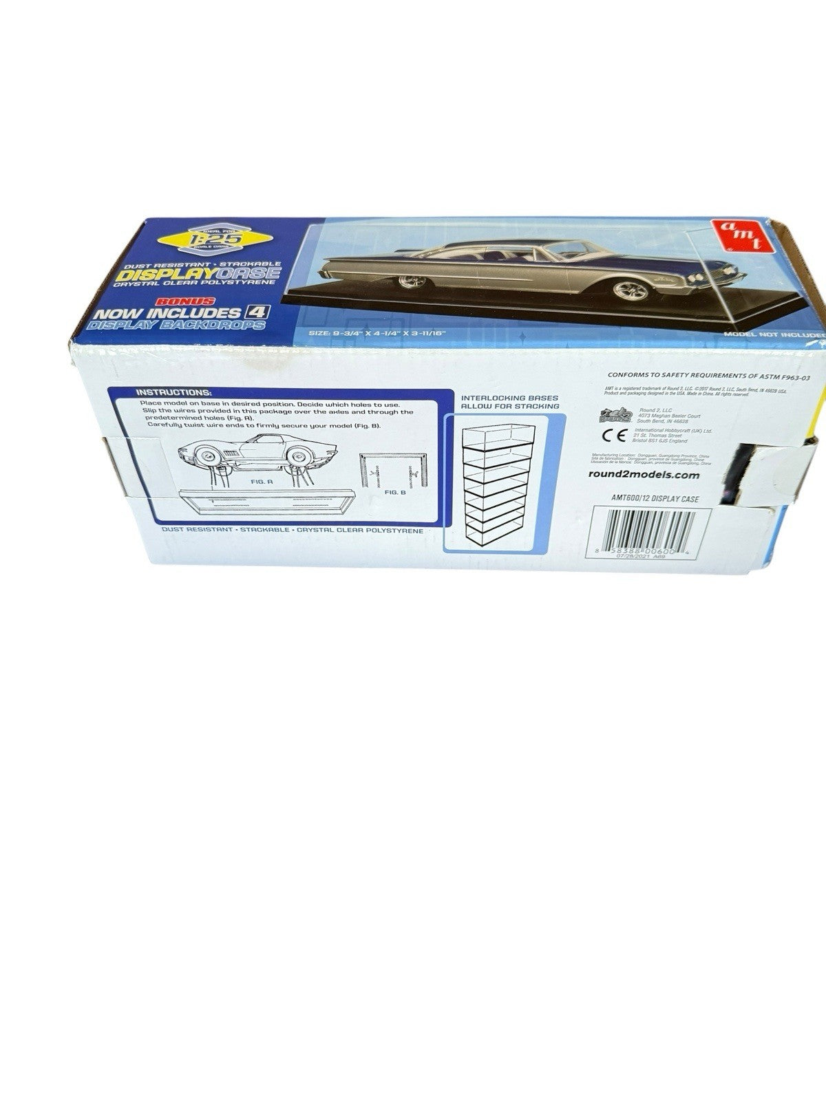 Display Case Clear Plastic Black Base 1:24 1:25 Car Model W 4 Backdrops AMT