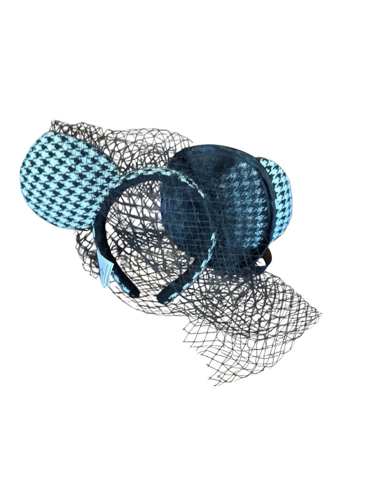 Ears Minnie Mouse Disneyland Black White Houndstooth Feathers Hat Net Preowned