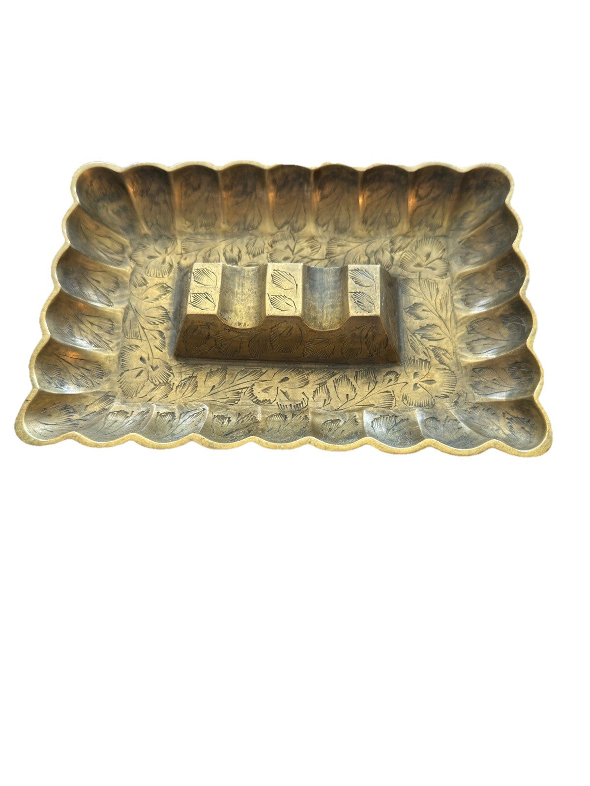 Ashtray Marked India Art Nouveau Ornate Brass Antique