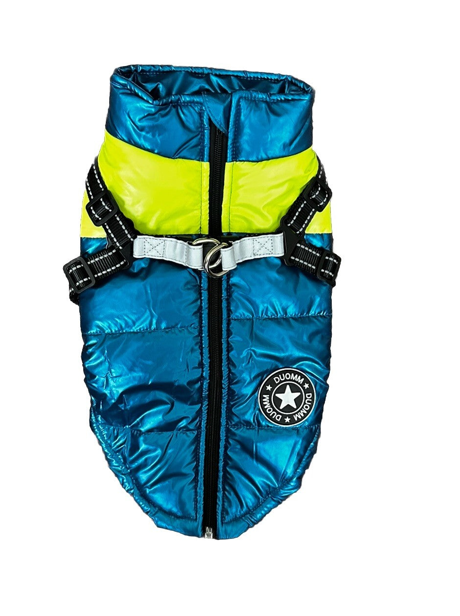 Dog Coat with Harness Winter Padded Clothes Size L Waterproof Reflective New