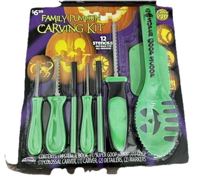 Carving Kit Halloween by Fun World Pumpkin Pro Green Plastic New