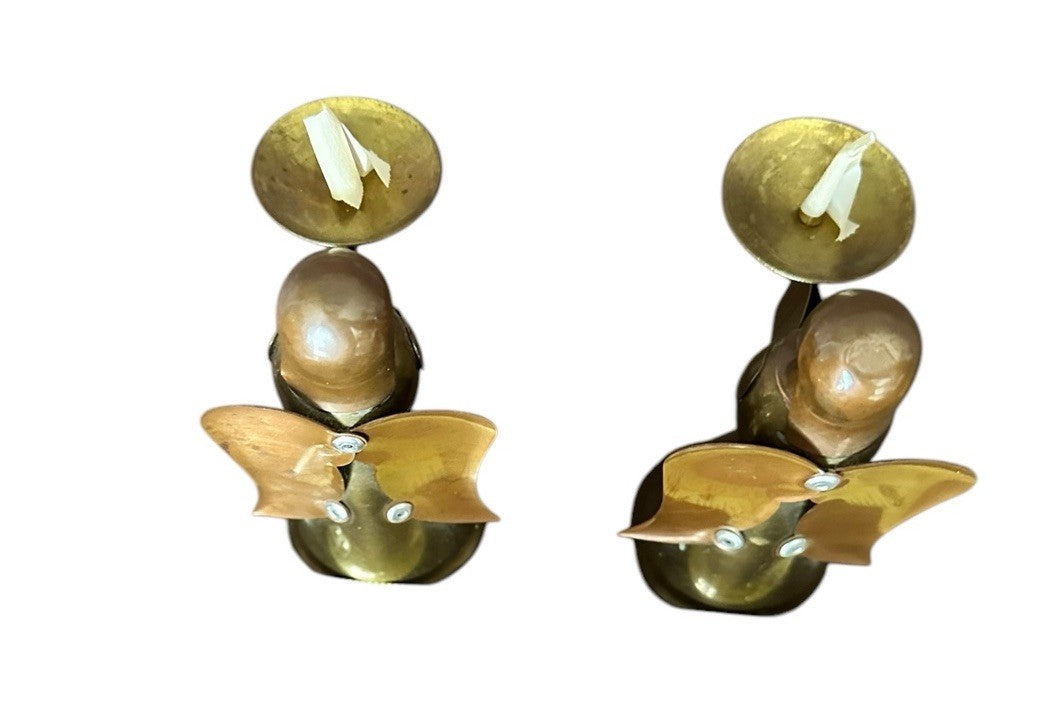 Candle Holder 4.5” Hong Kong Metal Copper Brass Angel Vintage