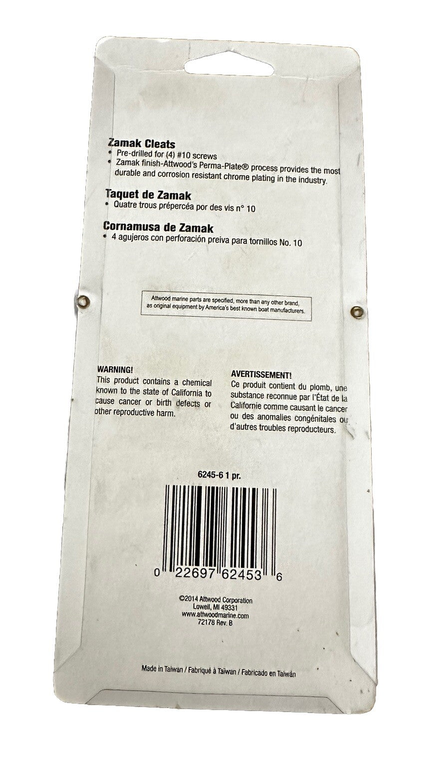 Cleats Attwood Zamak  6 Inch / 15 cm Chrome Plated 1 Pair 6245-6 New