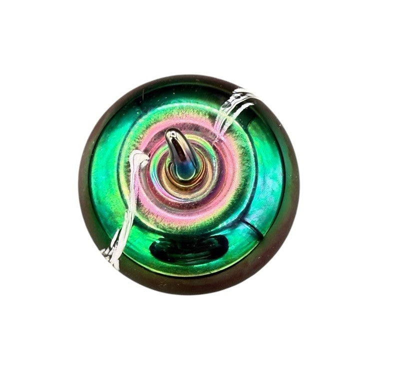 Art Glass Paperweight Apple Figure Design Purple Blue Swirl Iridescent