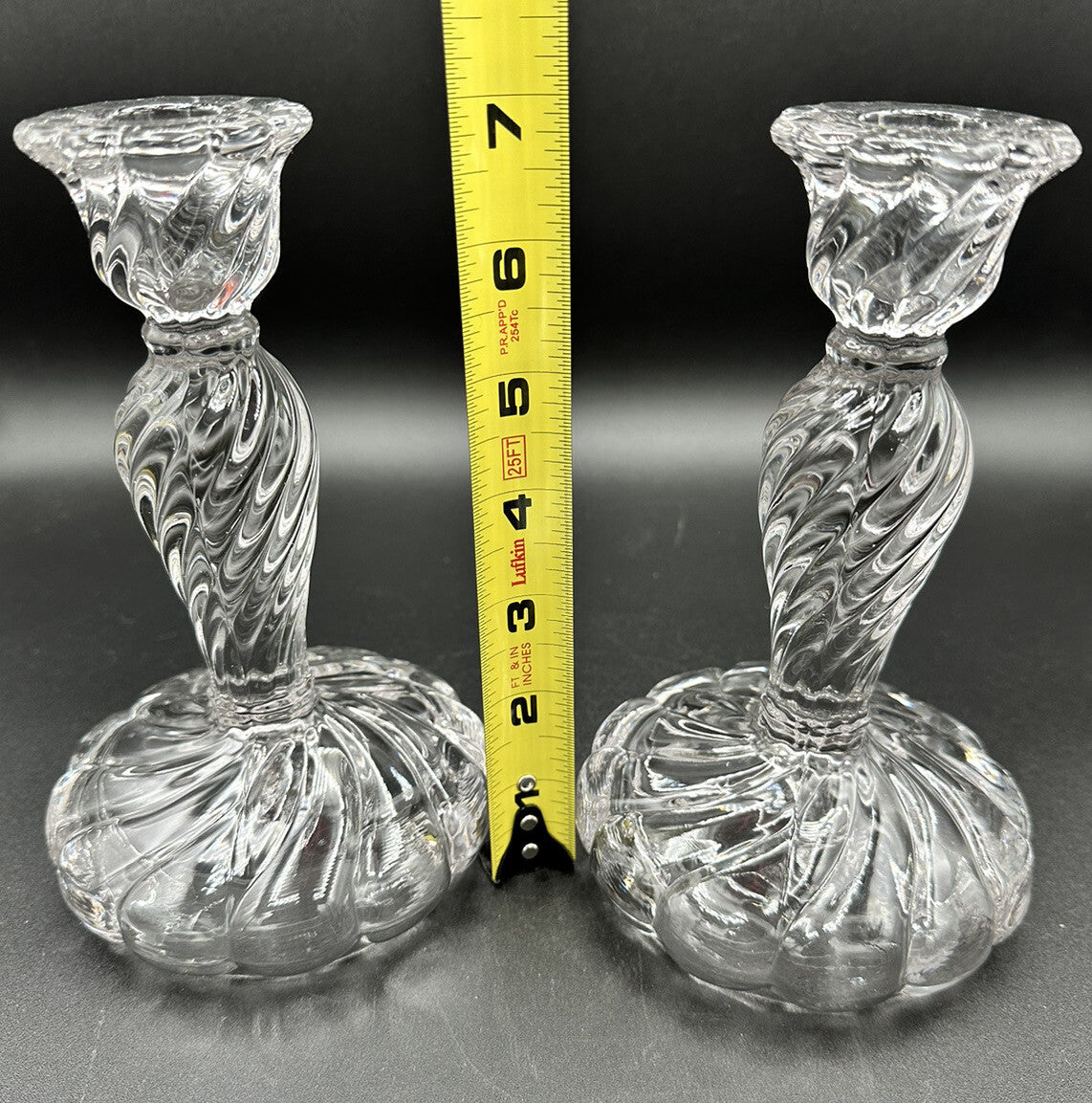 Candlesticks 7” Wedding Decor EUC(2) Fostiora Colony Heavy Swirl Crystal