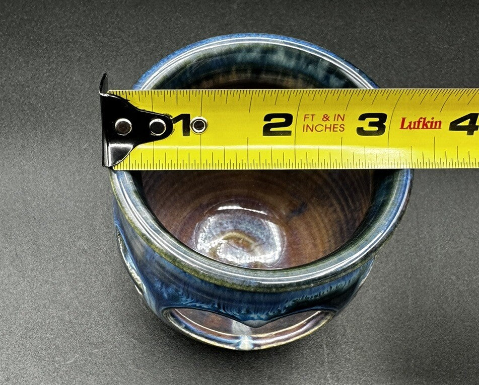 Art Pottery Votive Signed Olsen Blue Purple Maroon Heart Cut Out