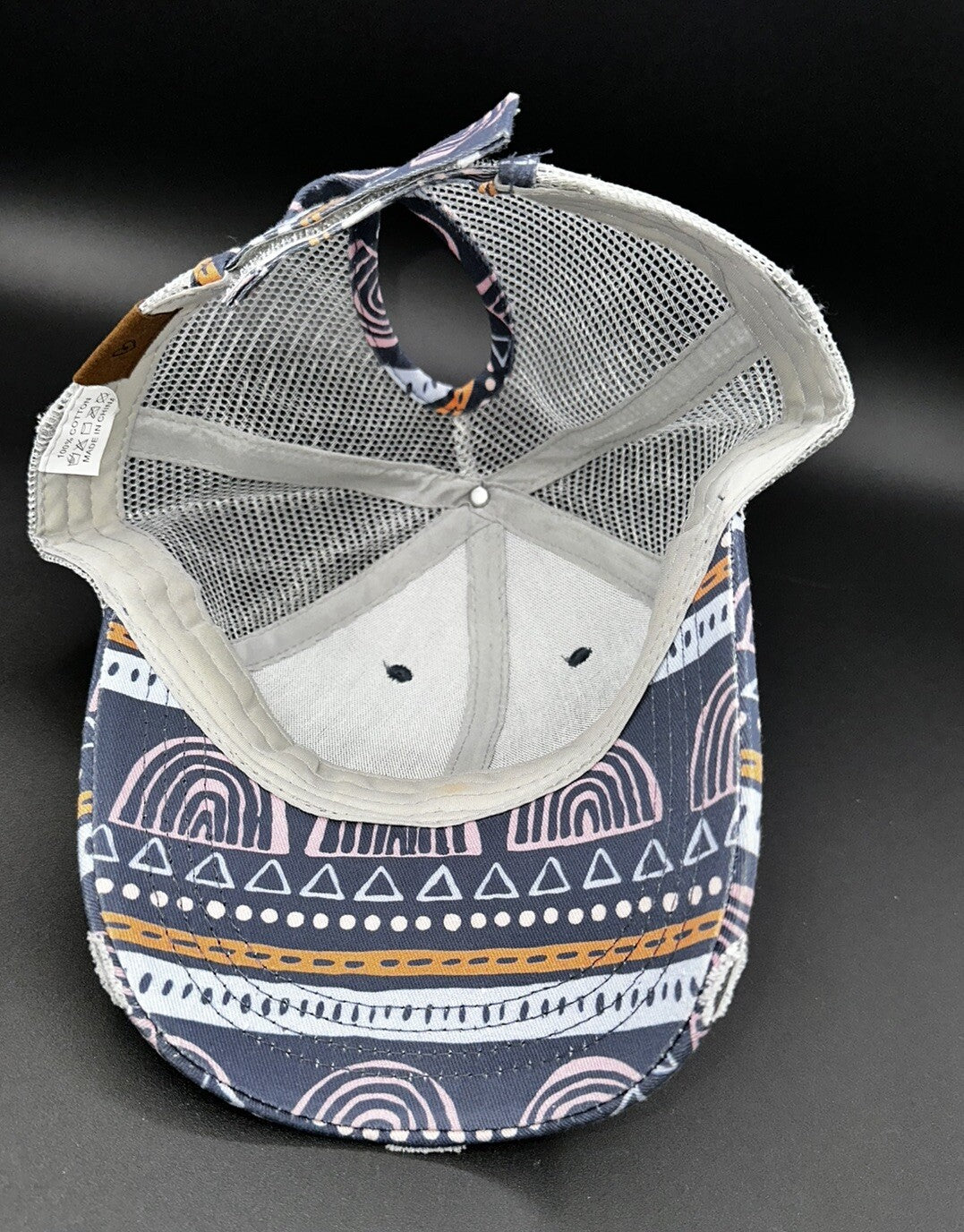 Baseball Hat Adjustable Mesh Distressed With Ponytail Hole Latched Mama Womens