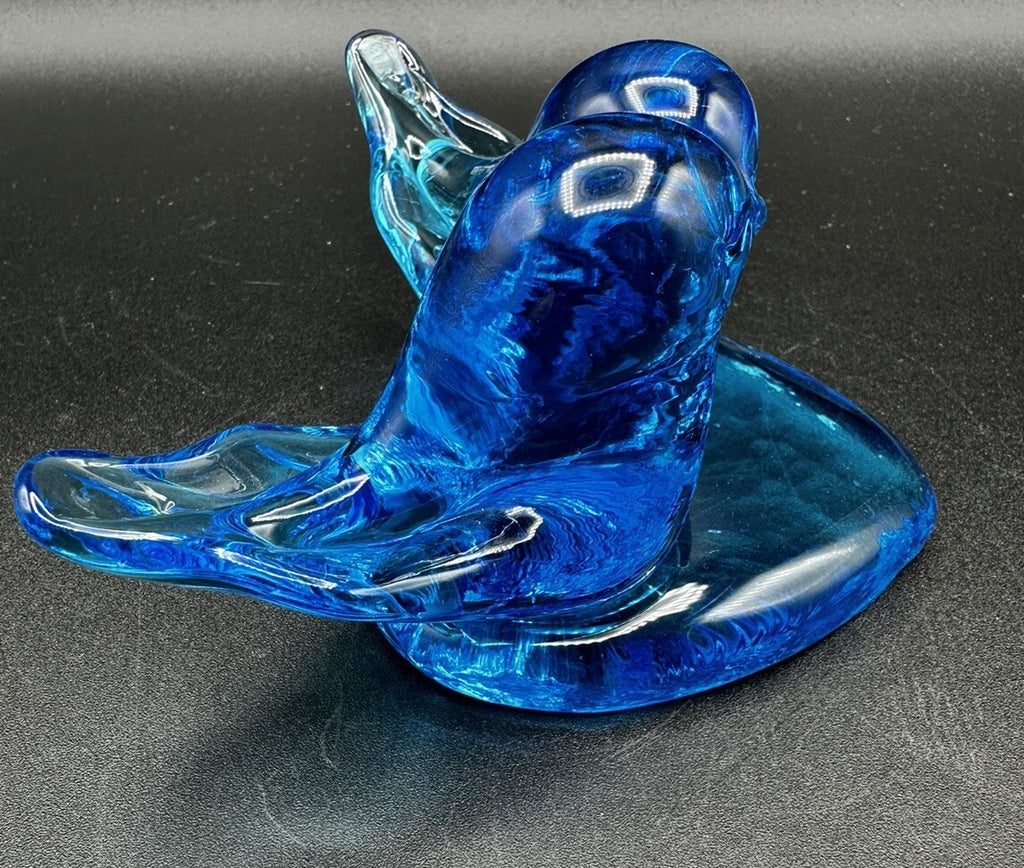 Bluebirds Of Happiness Heart Pair Glass Figurine Blue/Leonard 1988 Vintage
