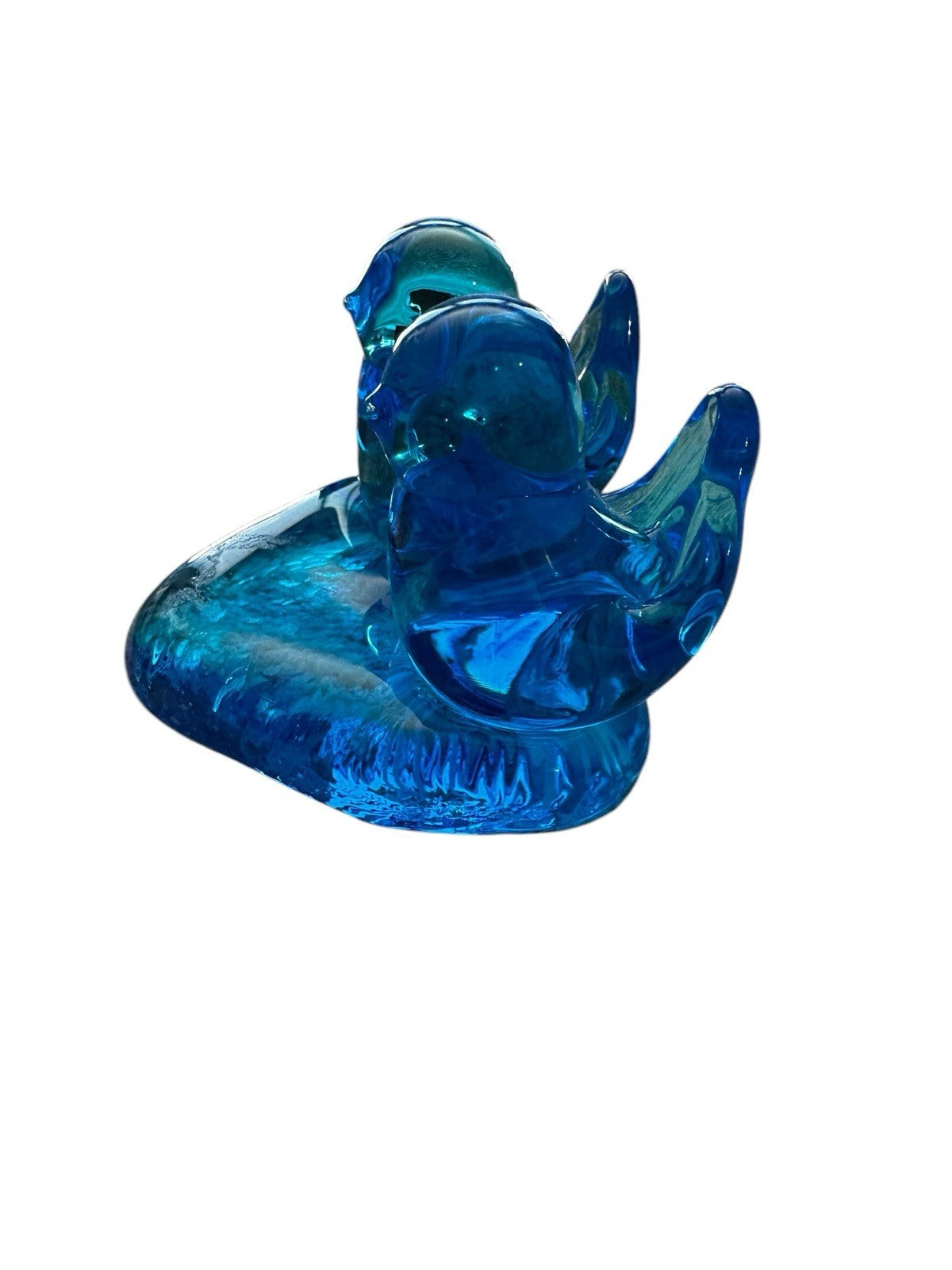 Blue Birds of Happiness Glass Figurine on Heart Base Leo Ward 2000 Signed Vtg