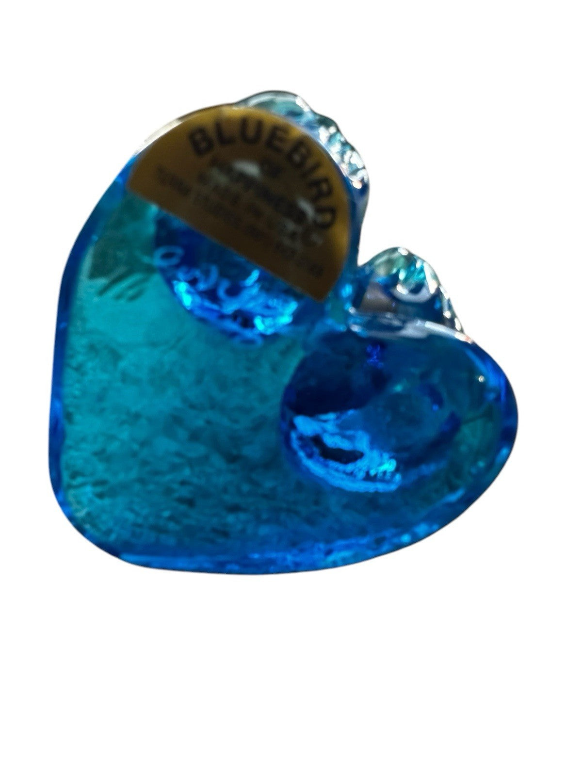 Blue Birds of Happiness Glass Figurine on Heart Base Leo Ward 2000 Signed Vtg
