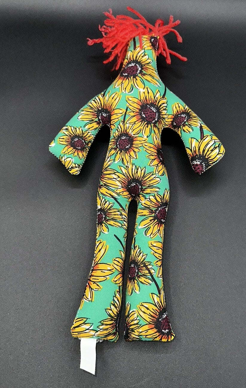 Dammit Doll Stuffed Plush Doll Toy  Sunflowers Red Hair 12" Preowned