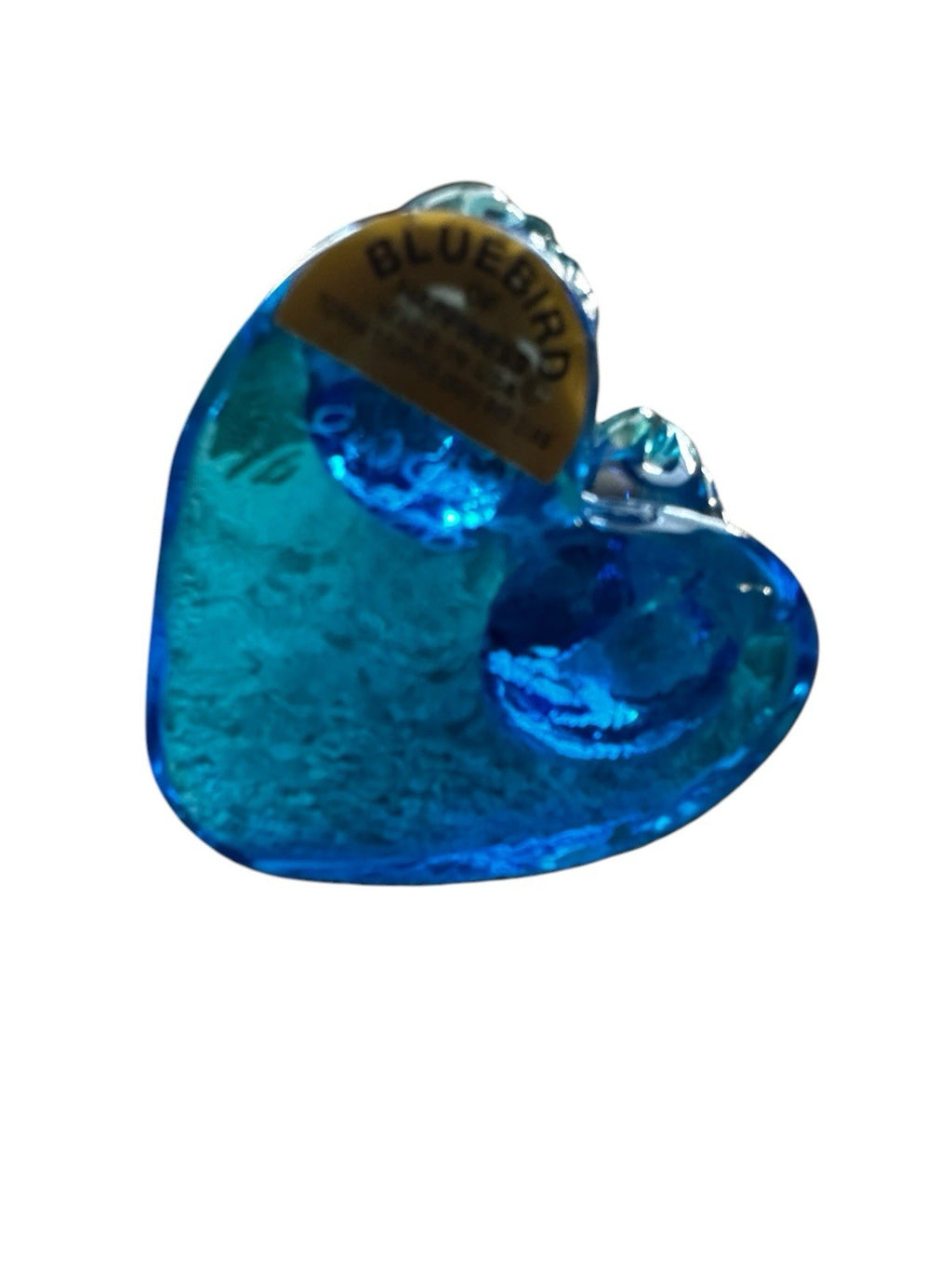 Blue Birds of Happiness Glass Figurine on Heart Base Leo Ward 2000 Signed Vtg