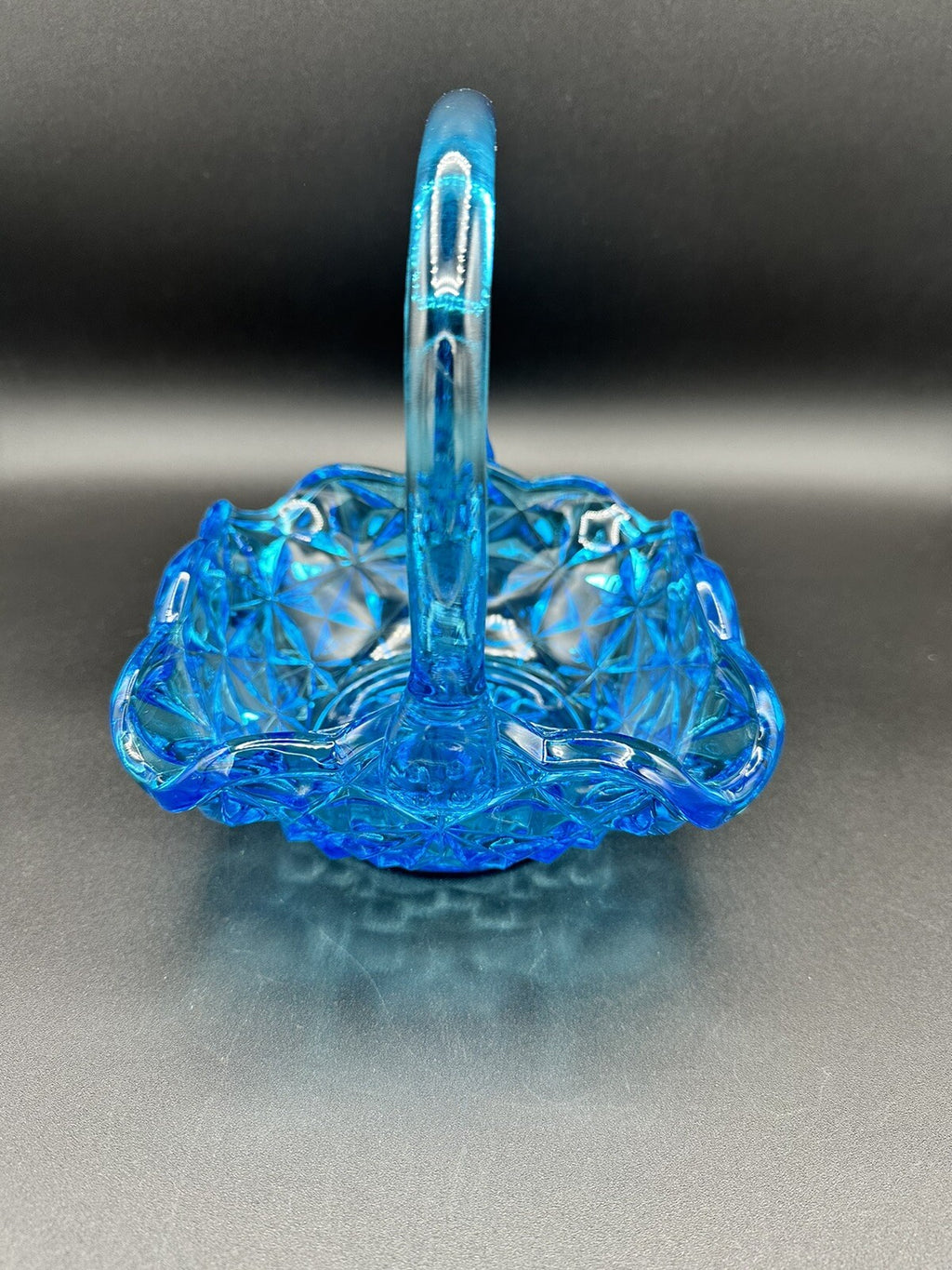 Basket Blue With Handle 7" Indiana Glass Monticello Vintage