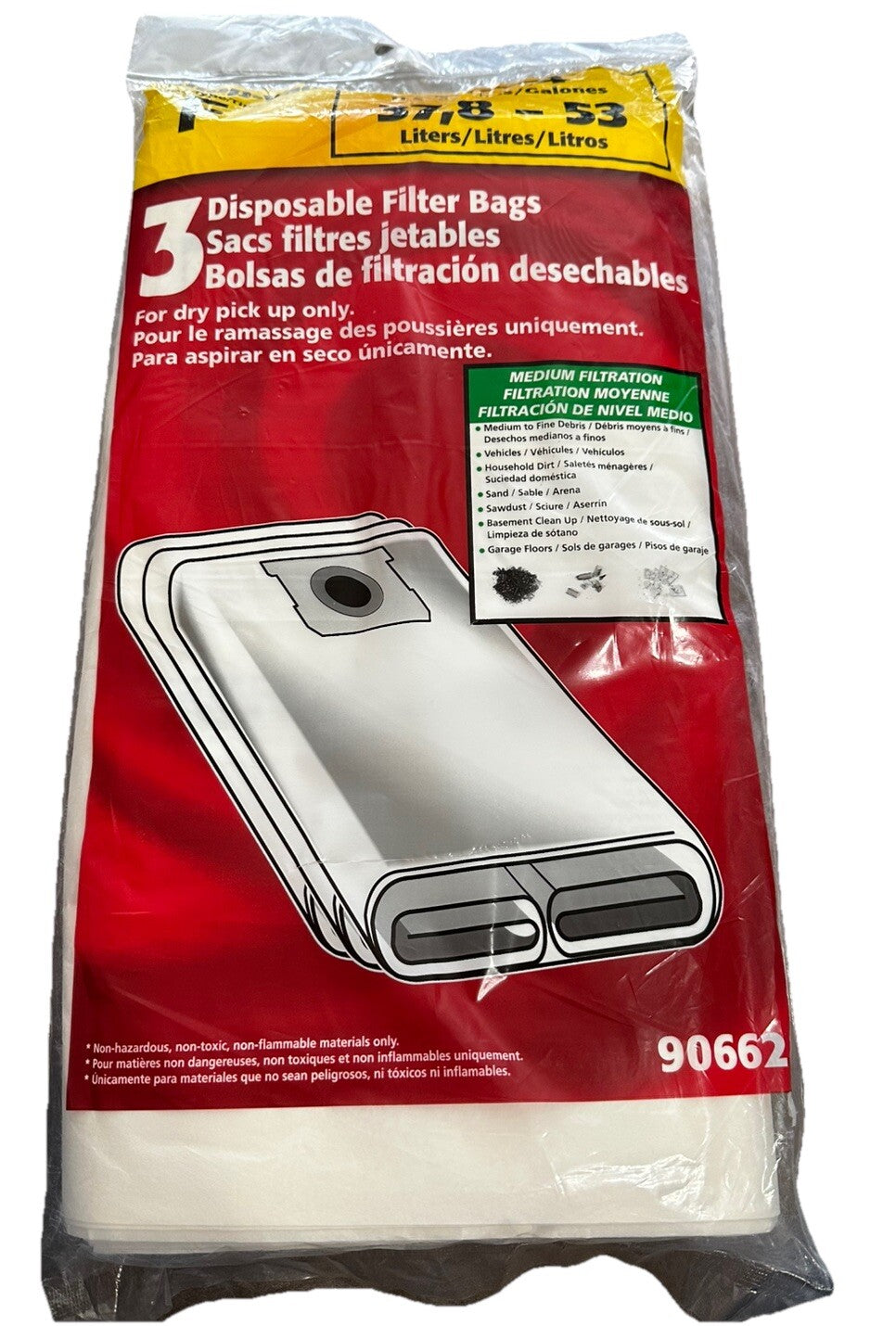 Shop Vac 90662 10-14 Gallon Disposable Vacuum Cleaner Filter Bags Package 3 New