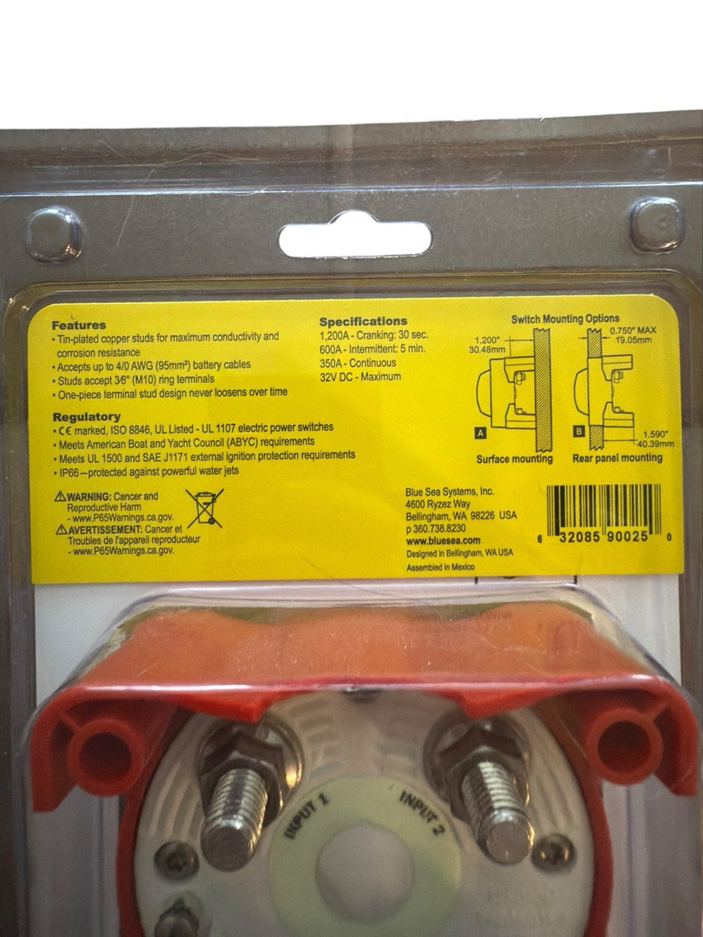 Blue Sea 9002EB-BSS Switch Battery 4 POS W/AFD (FLM- 5) Brand New