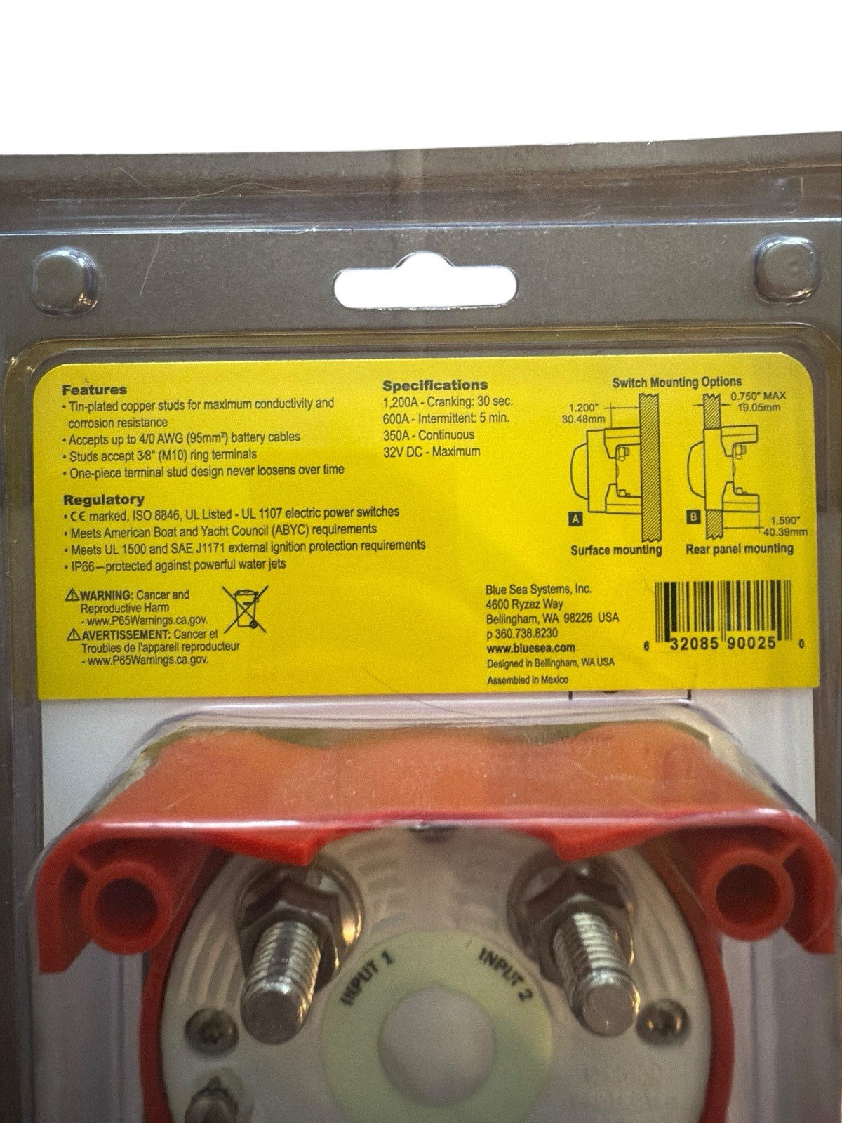 Blue Sea 9002EB-BSS Switch Battery 4 POS W/AFD (FLM- 5) Brand New