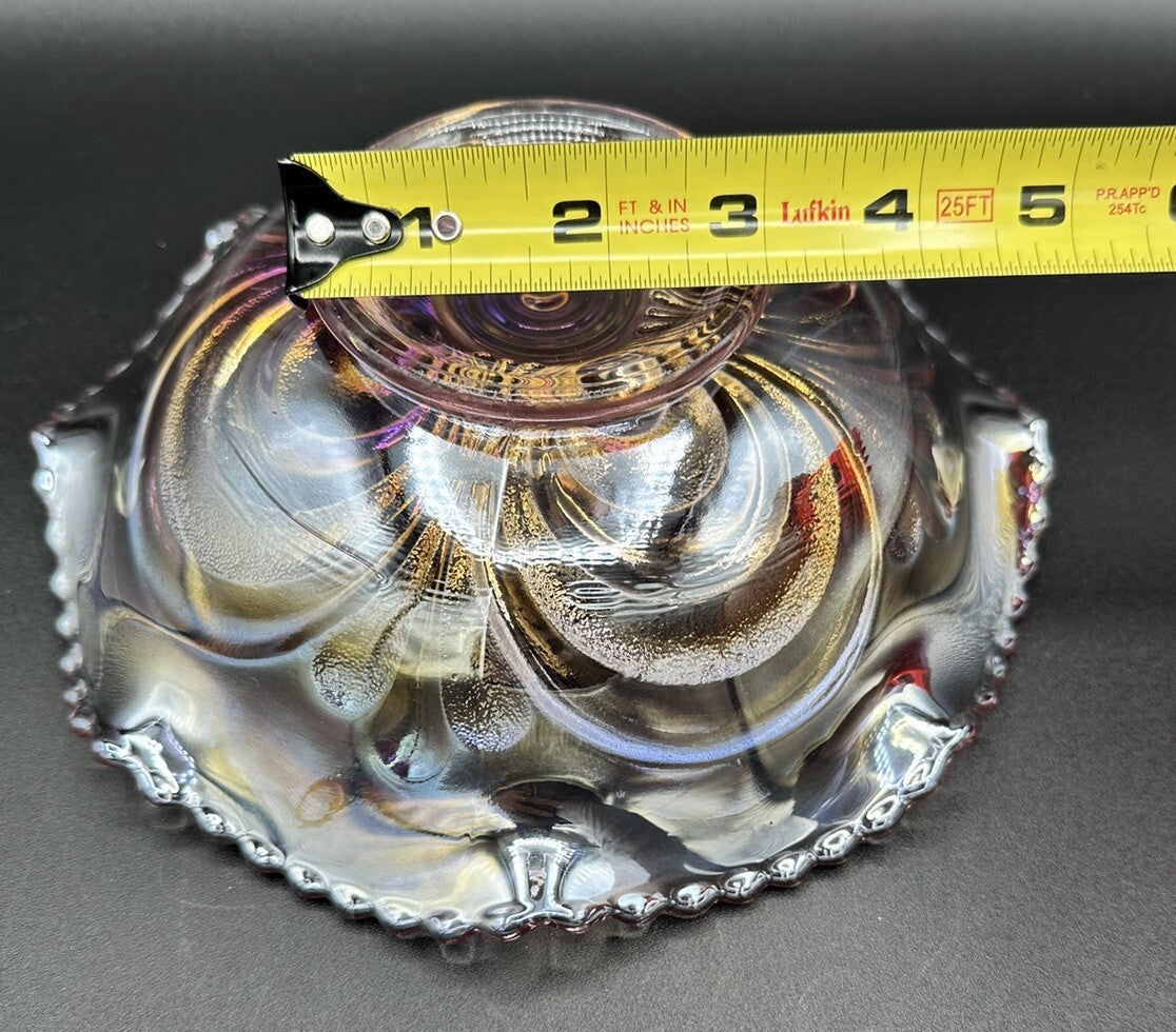 Bowl Iridescence Sawtooth Pearl Imperial Art Glass Scroll Pink Ruffled Vintage