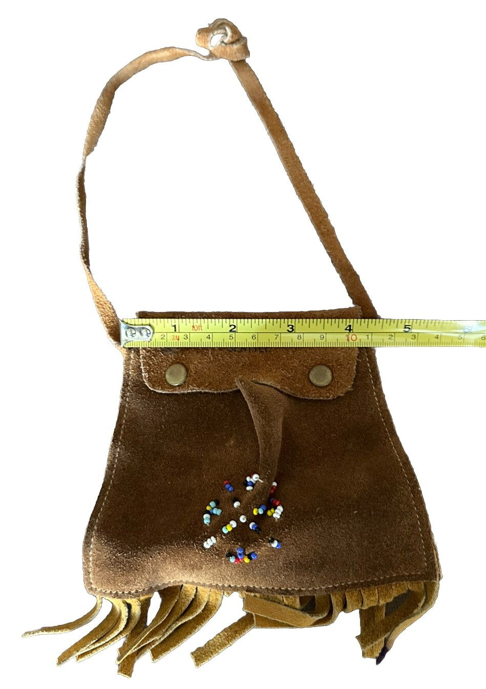 Coin Leather Pouch Purse 4.5” X 6” With Fringe 24” Thin Strap Seattle Vintage