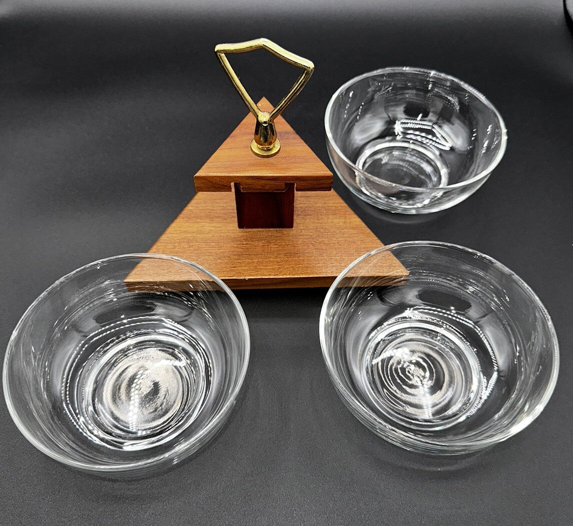 Condiment Dishes And Stand Oregon Myrtle Wood Vintage