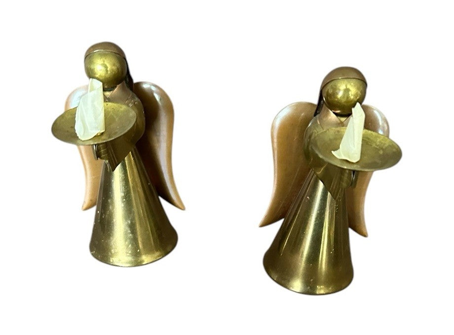 Candle Holder 4.5” Hong Kong Metal Copper Brass Angel Vintage