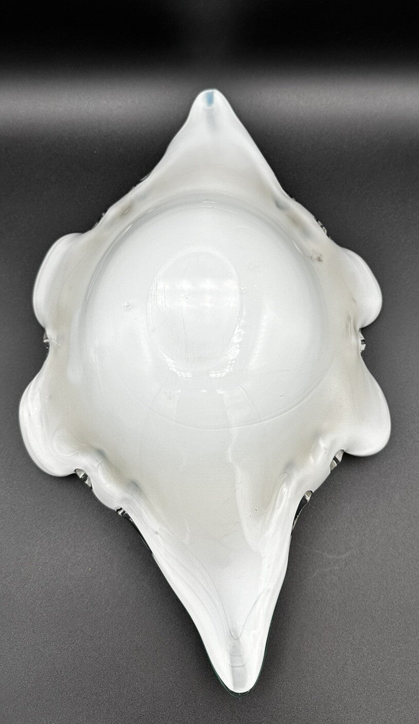 Bowl Mid-Century Green White Murano Art Glass Centerpiece Fruit Bowl Vintage