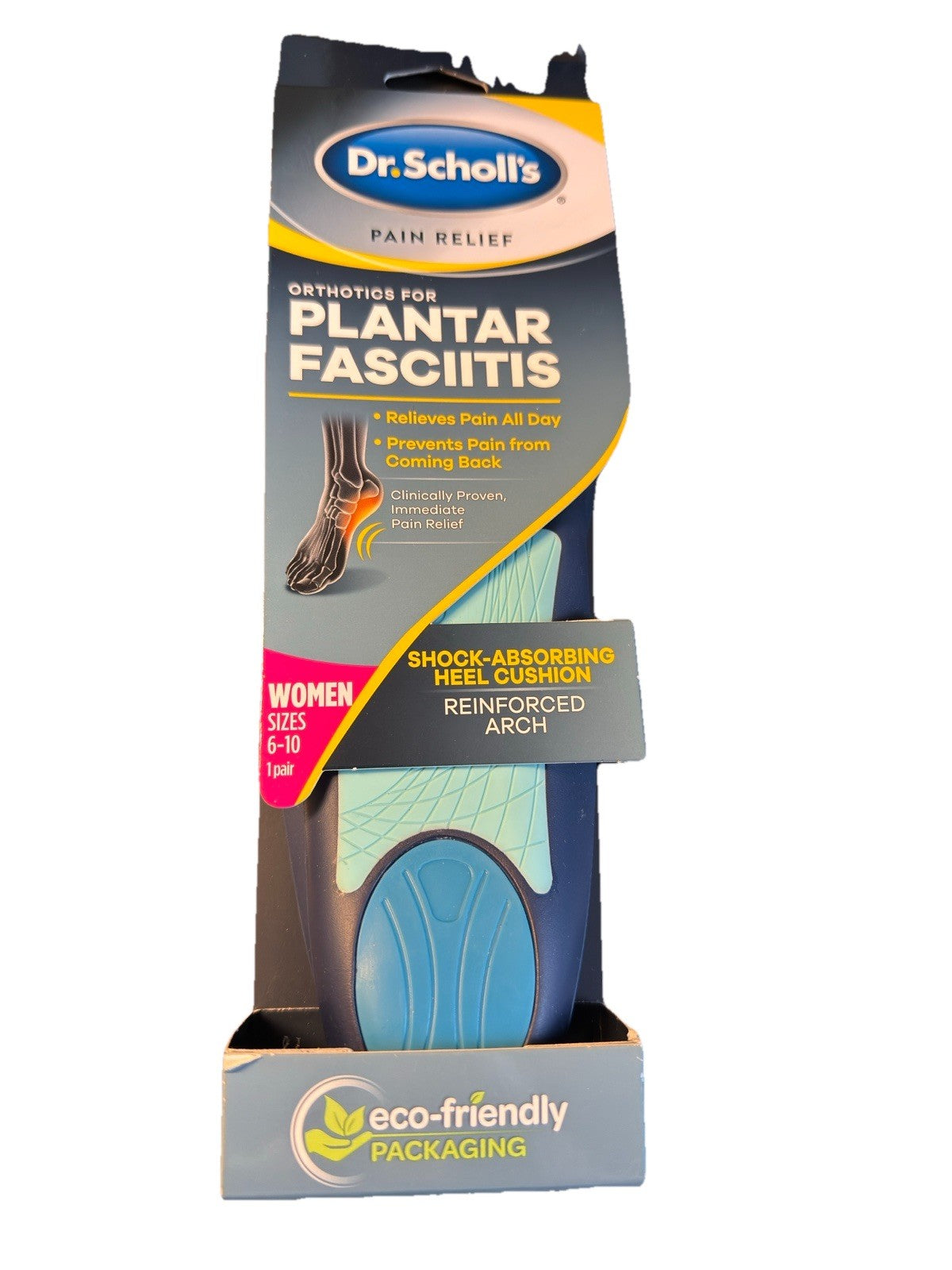 Dr. Scholls Plantar Fasciitis Orthotics Inserts Women Sizes 6-10 One Pair NEW