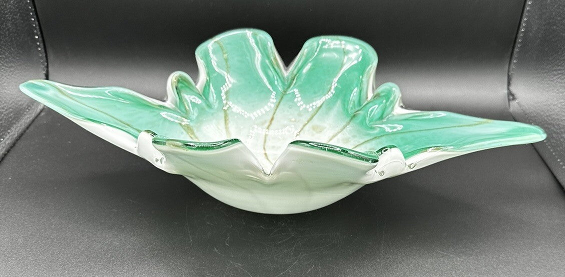 Bowl Mid-Century Green White Murano Art Glass Centerpiece Fruit Bowl Vintage