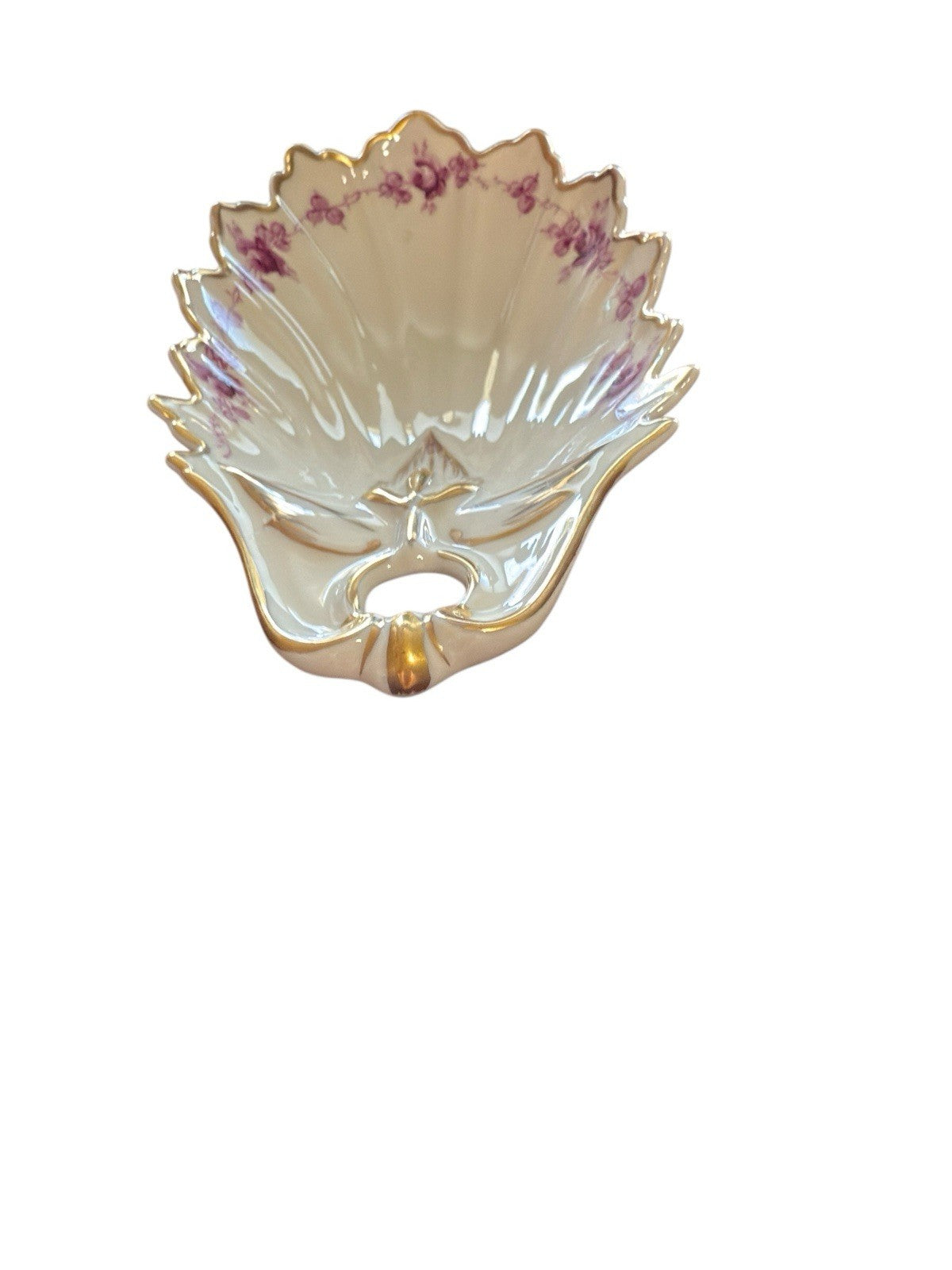 Candy Dish Trinket Shell Gold Trim Purple Kaolena California Porcelain Vintage