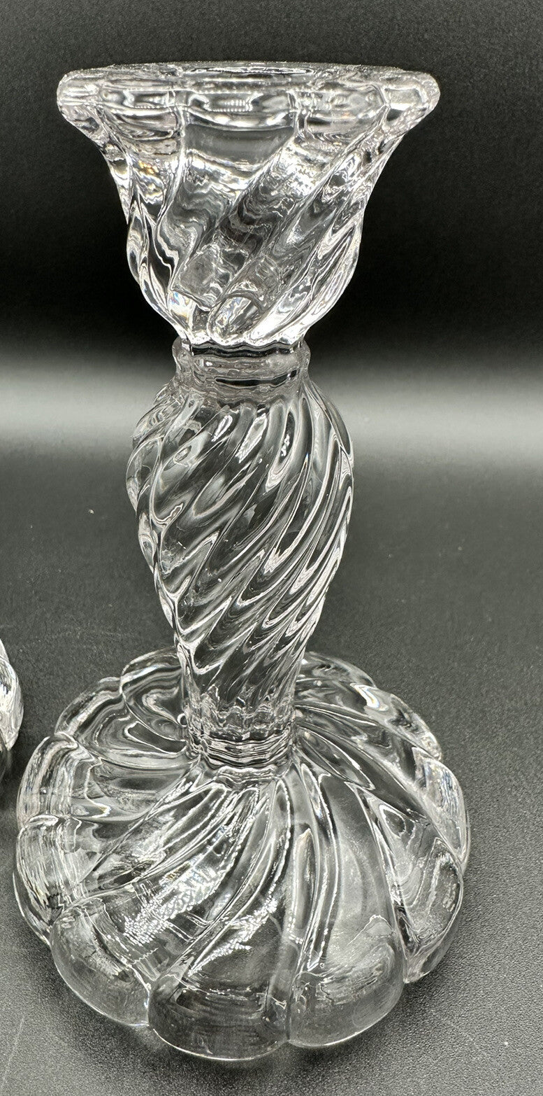 Candlesticks 7” Wedding Decor EUC(2) Fostiora Colony Heavy Swirl Crystal
