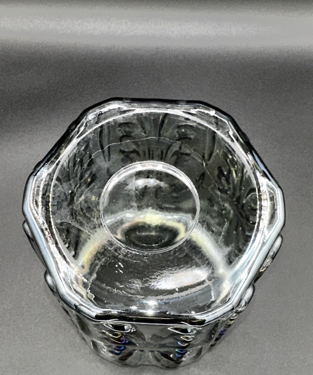 Cookie Jar Canister Carnival Glass Purple Iridescent Embossed Rainbow Vintage