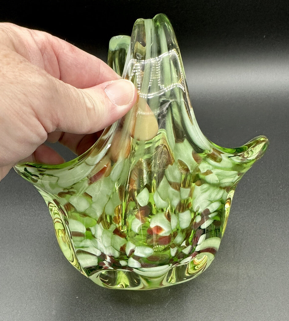 Art Glass Basket Green End Of Day Preowned Vintage
